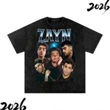 Zayn Retro Style Snow Washed   Cotton T-Shirt - Hitam - View 1
