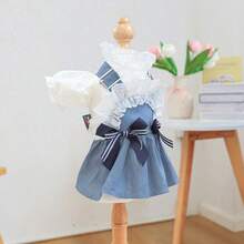 1pc Pet Dress, Dog Cat Clothes Accessories For Small Dogs Puppies Teddy Poodle, Cute Holiday Beach Style Skirt - Blue and White - View 8
