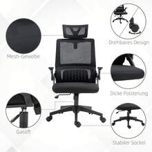 Ergonomic Adjustable Office Chair - Swivel Chair With Headrest, Lumbar Support & Armrests, Height-Adjustable Computer Chair With Rocking Function, Mesh Backrest, TÜV-Certified Gas Lift, 120kg Load Capacity For Office/Home Office - Black - View 3