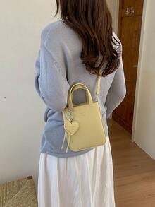 1pc Women's Solid Color PU Handbag, Fashionable Zipper Closure, Suitable For Dates & Gifts - Yellow - View 6