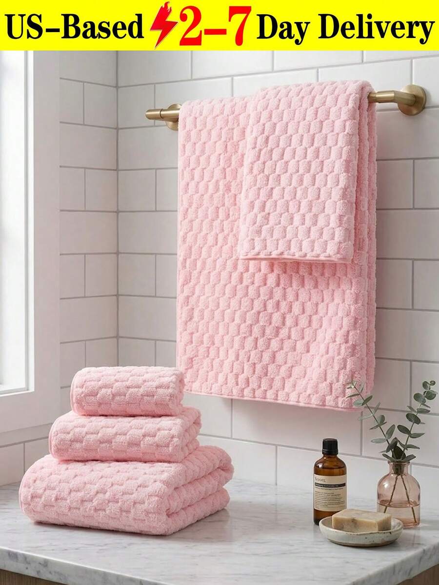 [Delivery Within 2-7 Days In The United States] Thickened Coral Fleece Bath Towel Set Maximum Absorbency Easy Care Machine Washable Elegant Pink Textured Face Towel For Family Household Guests College Students Ultimate Comfort Plush Shower Towel For Hotel Resort Gym Pool Home Bathroom Decor Spa Essential Drying Towels Bath And Shower Linens Sets Supplies - Nhiều màu - Xem 1
