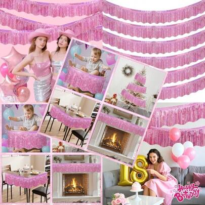 6 Pack Foil Fringe Garland Birthday Party Decorations 59Feet Metallic Tinsel Streamers Banner Glitter Photo Booth Prop Table Skirt For Wedding Parade Float Gender Reveal Party Decor