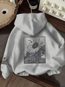 Tween Girl Graphic Print Thermal Lined Sweatshirt, Warm & Comfortable For Autumn/Winter - Grey - View 3
