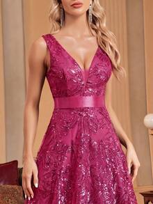 BluePlum Đầm dạ hội dáng chữ A cổ chữ V thêu sequin cao cấp dành cho nữ cỡ lớn, thích hợp cho đám cưới, kỷ niệm, lễ kỷ niệm gia đình trang trọng, tiệc cô dâu, tiệc sinh nhật, đầm mẹ cô dâu sang trọng (trang trí cầu kỳ). - Màu Hồng Tươi - Xem 7