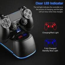 Base de carga de doble controlador, estación de carga rápida, con luz indicadora LED y luz ambiental RGB, función de protección contra sobrecarga, adecuada para el controlador de juegos P4, soporte de carga portátil, accesorio de juego - Ver 11