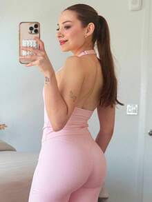 Women Wrap Halter Workout Tank V Neck Longline Sports Bras Backless Padded Gym Yoga Tank Tops Y2k Casual Crop - Pink - View 3