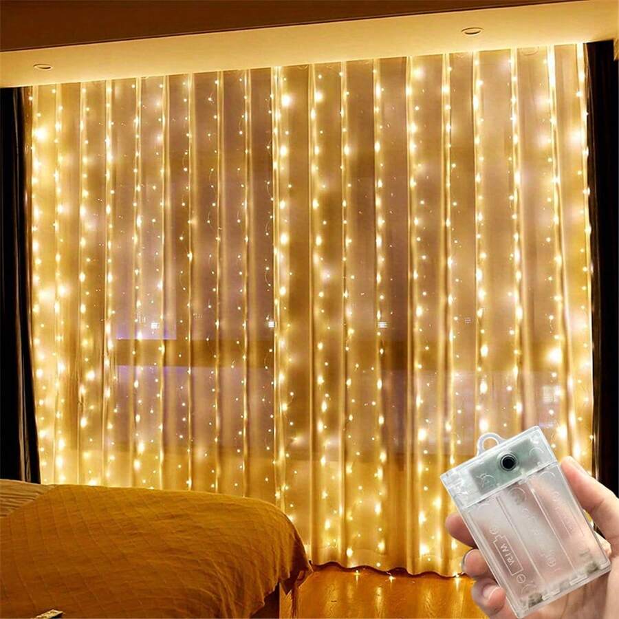 300LED Battery Powered Curtain Lights (Battery Not Included) 8 Modes LED Curtain Lights Birthday Surprise Room Bedroom Curtain String Lights Garland Fairy Lights Wedding Anniversary Bachelor Party