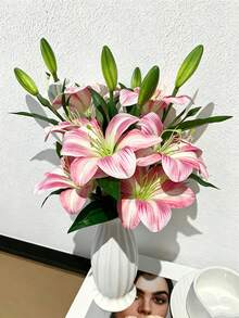 半朵人造百合花，卧室客厅梳妆台装饰，粉色/蓝色/白色仿真百合花，情人节、生日、毕业礼物 - 彩色 - 查看 6