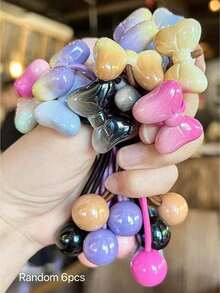 6pcs/Set Girls' Random Color Ombre Bowknot Elastic Hair Ties, Ponytail Holders, Non-Damaging - Multicolor - View 6