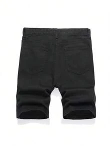 Pantalones cortos de mezclilla desgastados lisos para niño preadolescente - Negro - Ver 2