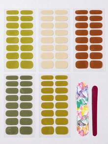 Set de 5 pegatinas de arte de uñas impermeables de colores dopamina de cobertura total para el verano, tiras de esmalte de uñas de unicolor vibrante, adecuado como regalo de arte de uñas para mujeres, apto para todas las uñas de mujer - Multicolor - Ver 3