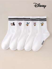 1/5 Đôi tất nữ cổ cao đến bắp chân thêu hình hoạt hình Disney Mickey, Minnie và Daisy, màu trắng, tất đôi unisex, tất nữ, tất cổ cao đến bắp chân, tất rộng rãi, tất không đường may, tất nữ thoải mái và thoáng khí. - Nhiều màu - Xem 12
