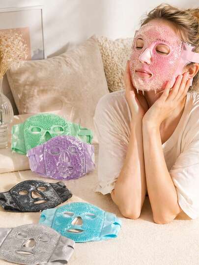 1pc SPA Cold & Hot Compress Full Face Mask, Gel Bead Soft Plush Sleep Ice Pack Eye Mask To Relieve Eye Fatigue, For Women