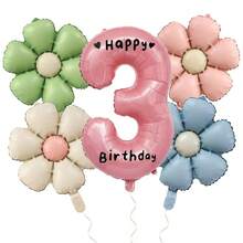 32英寸粉色铝箔数字气球套装（0-9），配有黑色“生日快乐”贴纸和4个彩色哑光雏菊气球，适用于生日派对装饰、结婚纪念日、夏季派对、舞会和节日装饰，可用作气球道具、室内派对装饰和派对用品。 - 雛菊數位套裝 - 查看 23