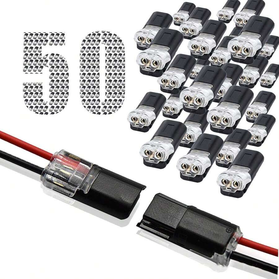 50PCS 2-Pin Quick Wire Connectors - No Stripping Required Double Wire Plug-In Splice Clips For 22-18 AWG Cable, Secure Locking Buckle Connectors For LED Strip & Home Electrical DIY - 50 PCS - View 1