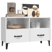 vidaXL Meuble TV Blanc brillant 80x36x50 cm Bois d'ingénierie - Multicolore - Voir 4