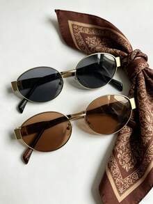 2 Pairs Retro Metal Oval Frame Glasses, Bohemian Contrast Color Design, Suitable For Summer Beach, Outdoor Activities And Travel - Multicolor - View 2