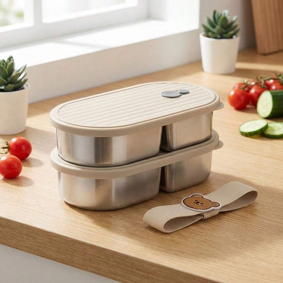 1pc/2pcs 304 Stainless Steel Lunch Box, Reusable Leak Proof Bento Box, Portable Large Capacity Lunch Container, Fruit Salad Food Storage Container, Dishwasher & Microwave Allowable, Suitable For Student And Adult Use In School, Office, Outdoor Camping, Picnic, Travel, Back To School - Multicolor - View 1