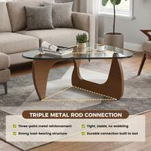 Nalupatio Clear Glass Top & Walnut Color Legs,Modern Coffee Table,Triangular Geometric Top,Mid-Century Irregular Shape,Easy-Clean Scratch-Resistant,Shatter-Proof Safety Glass,Triple Metal Rod Support,Sturdy & Durable,Rich Walnut Tone Adds Elegance - Walnut-colored Clear Glass - View 5