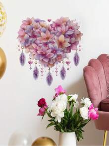 mama look 1pc, Multi-Size, Summer Decorative Wall Sticker, Pink & Purple Series Fresh Floral Plant Wall Decals, Maple Leaves & Birds, Feather Flowers & Hearts, Pink Flowers & Butterflies, Dandelions, PVC Self-Adhesive Removable Wall Stickers, Suitable For Bedroom, Living Room, Study, Dining Room, Bathroom, Home Wall Decor, Room Decoration - Multiple Styles - View 17