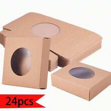 24 piezas Caja de papel kraft plegable y creativa, caja de regalo cuadrada con ventana transparente, caja de regalo para boda, caja de embalaje de regalo, negro, 9x9x1.5cm - Caqui - Ver 7