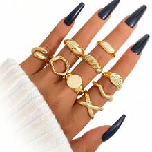 VKME Bộ 9 chiếc nhẫn rỗng bằng kim loại, chất liệu tương thích, kiểu dáng sang trọng nhẹ nhàng, họa tiết xoắn ốc hình lòng bàn tay. - XH92823424-25 - Xem 3
