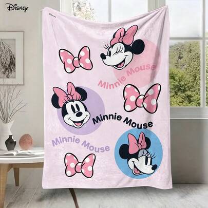 Chăn lông cừu in hình hoạt hình Minnie Mouse cổ điển của Disney với nơ chấm bi hồng, nhẹ và mềm mại, lý tưởng cho việc nghỉ ngơi và giữ ấm, phù hợp cho ghế sofa, giường, phòng khách, phòng ngủ, văn phòng, du lịch, mọi mùa.