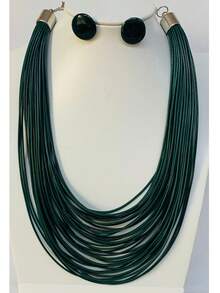 Maxi Waxed Multi-Strand Necklace Set With Button Earrings - 綠色 5 - 查看 2