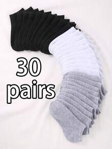 30 Pairs Kids' Classic Solid Color Casual Sports Socks, Comfortable Breathable, Suitable For Daily Wear, Infant Socks, Breathable Quick-Drying Soft Socks - Multicolor - View 10