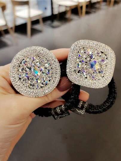 1pc Elegant Crystal Rhinestone Hair Scrunchie, Black Elastic Hair Tie, Vintage Minimalist Design, Sparkling Crystal Decor, Versatile Daily Hair Accessory, Soft Rubber Hair Band, Ponytail Holder, Suitable For All Hairstyles, Essential For Holidays, Travels, Women's Personalized Gift, Mother's Day, Birthday, Graduation