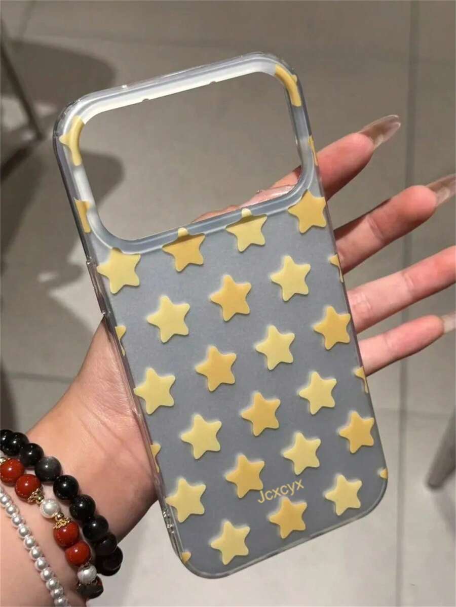 1 Stück Y2K-Stil süße Cartoon gelber Stern Vollbild Handyhülle, kompatibel mit iPhone 17 Pro Max, 16 Pro Max, 15 Pro Max, 17, 16, 15, 14, 13, kreative silberne weiche IMD Rückseite