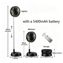 1件可攜式伸縮折疊電風扇，USB充電，5400/7200mAh電池容量可選，90°自動左右擺頭，遙控操作，3段風速可調，適用於客廳、廚房、臥室、學生宿舍、戶外，假期露營必備 - 桌上型電風扇 - 查看 14
