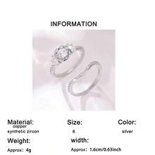 2件套奢华高品质优雅闪亮圆形立方氧化锆订婚结婚戒指套装，适合宴会、生日礼物、结婚纪念日、情人节、圣诞节、新年和其他节日。 - 銀色 - 查看 6
