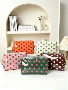 Bolsa de cosméticos con estampado de lunares retro, organizador portátil de viaje, bolsa de aseo de gran capacidad, bolsa de almacenamiento de maquillaje con estilo Ins, con asa superior y cremallera, gran regalo para mujeres - Multicolor - Ver 2