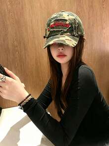 Soft-Top Retro Y2K Camouflage Baseball Cap, Outdoor Sun Hat With 3D Embroidery, Vintage Distressed Deep Crown Snapback Cap For Women, Street Hip Hop Fashion Baseball Hat For Spring/Summer - Multicolor - View 4
