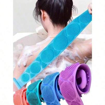 1pc Silicone Body Exfoliating Brush, Shower Scrubber With Extra Long Strap And Handle, Convenient For Back Exfoliation And Removing Dirt From Body