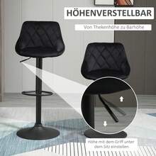 Set Of 2 Black Bistro-Style Bar Stools, Height Adjustable, With Footrest And Backrest, In Velvet And Metal, 46 X 48 X 83-104 Cm - Black - View 2