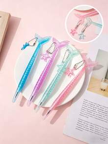 10 pezzi Set di penne fineliner glitter a forma di coda di sirena con ciondolo a stella, penne a base d'acqua a forma di sirena, design elegante, corpo della penna in plastica ovale, cappuccio a pressione, punta media, inchiostro nero 0,5 mm - ideale per adulti, ritorno a scuola, forniture per ufficio, compleanni, festa di nascità (1/3/5/10 pezzi) - A - Visualizzare 3