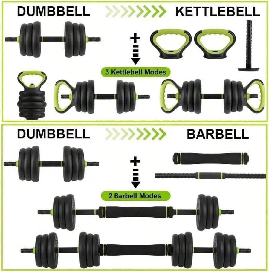 4 In 1 Adjustable Dumbbell Set, 44/66/88 LBS Free Weight Set Used As Dumbbell, Barbell, Kettlebell And Push-Up, Home Gym Fitness Workout Equipment For Men And Women, Black - Black - View 1