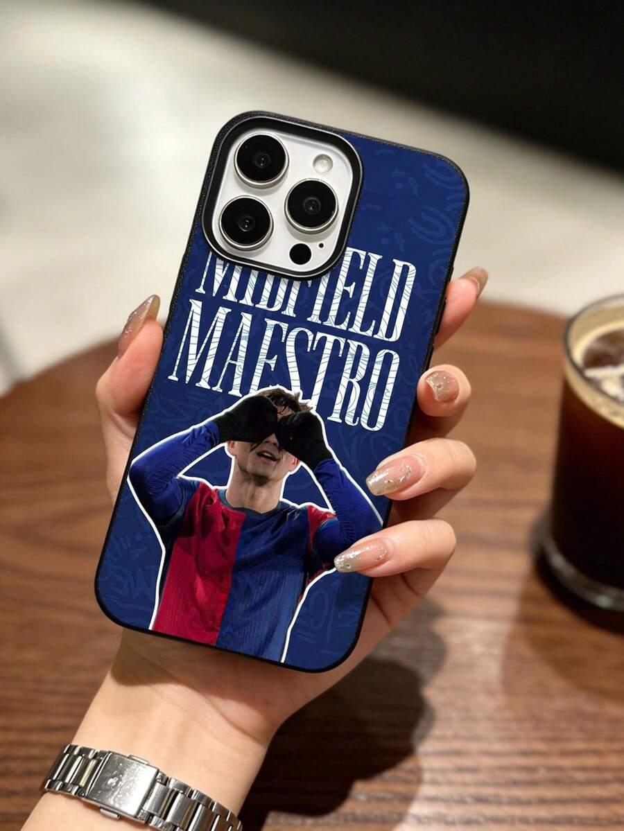 1 Piece Compatible With Iphone Series Models, Barcelona Midfield Master Cool Style, Lychee Pattern Skin Friendly Frosted Soft Shell, All Inclusive Anti Fall Phone Protective Case, MIDField MAESTRO Star Celebration Print - Black - View 1