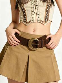 絨面咖色月亮銅扣