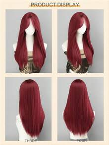 Wig Panjang Lurus Modis 26 Inci, Warna Merah Anggur, Putih, Hitam, Bahan Serat Cokelat, Cocok untuk Pemakaian Sehari-hari Wanita, Tahan Panas, Gaya Alami untuk Pesta & Cosplay (Perhatikan Cara Pemakaian dan Perawatan. Karena Perbedaan Pencahayaan dan Sudut Saat Pemotretan, Mungkin Ada Sedikit Perbedaan Warna Antara Produk Asli dan Gambar.) - MultiWarna - View 7