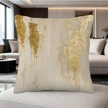 2 piezas Fundas de cojín decorativas con estampado de salpicaduras de oro de lujo, tela de poliéster suave, adecuadas para sala de estar, dormitorio, oficina, porche, sofá, ropa de cama (sin relleno de cojín, impresión doble faz) - A - Ver 2