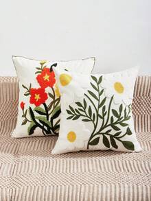 1 pieza Funda de almohada decorativa con bordado floral de primavera y verano, 45cm*45cm, sin incluir el relleno de la almohada - Flores 3269 - Ver 7
