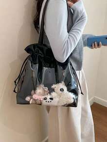 1pc Anime-Inspired Dopamine Drawstring Shoulder Bag, Fashionable Creative Small Food Quantity Transparent Decorative Bag, Drawstring Design Adds Stylish And Refined Touch, Minimalist Soft Girl Crossbody Bag, PU Material Magnetic Closure, Can Be DIY Ita Bag To Hold Figurines And Accessories, Suitable For Commuting, Attending Comic Conventions, Displaying Anime Merchandise, Shopping, Parties, And More - Silver - View 12