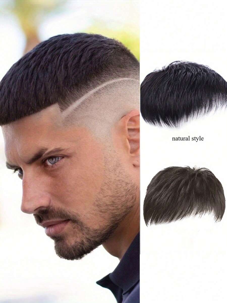 1pc Men's Short Wig - Men's Hair Topper. Fashionable, Invisible Hair Topper Designed For Thinning Hair And Covering "Mediterranean-Style" Baldness. This Stylish Seamless Flip-Style Wig Has A Natural, Invisible Appearance, Straight Hair Texture, And Soft Feel, With Fully Customizable Styling., Halloween