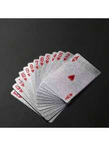 1 Set Waterproof 24K Gold Foil Playing Cards - Black & Gold Plastic Poker Deck With Shiny Foil Surface, Durable & Flexible, Perfect For Magic Shows, Parties, Game Nights, Home Entertainment & Holiday Gifts For Valentine's Day, New Year & Halloween - Silver - View 2