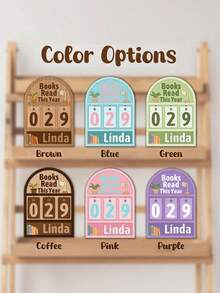 Personalized Annual Reading Counter & Custom Reading Tracker - A Charming Mini-Bookshelf Featuring 30 Numbered Blocks. Handcrafted From Wood, It Boasts A Lightweight Yet Durable Design. Personalize This Reading Tracker With Your Own Name - Multicolor - View 9