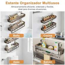 Estanteria Ducha Baño 40cm Organizador Regadera Ducha Acero Carbono de Ventosa Auto-Adhesivo Sin Taladro con 5 Ganchos y 1 Toallero Repisa de Baño Colgante Pared para Hogar Cocina Fácil de Instalar 7592745393698 - como en la imagen - Ver 3