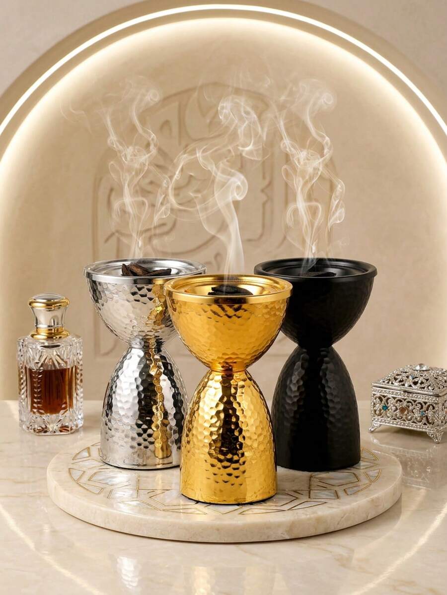 Elegant & Fashionable Aromatherapy Burner, Luxury Hammered Metal Design Incense Holder, Sophisticated Aroma Diffuser, Home Decor In Silver/Gold/Black